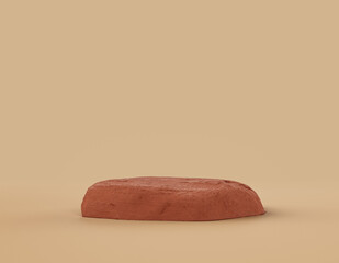 Brown color rocks in a flat color background, for product displays with copy space, 3d Rendering