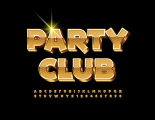Vector premium Banner Party Club. Luxury Modern Font. Gold Alphabet Letters and Numbers set