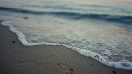 Blue sea waves water splashing coastline in slow motion. Abstract nature concept