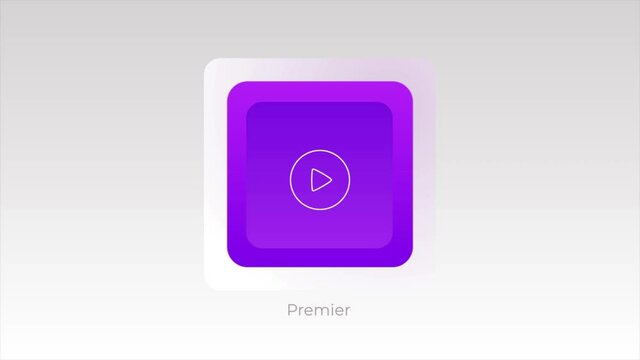 Abstract square shaped icon appear on a screen with a play triangular sign on it. Motion. Demonstration of a video clip.