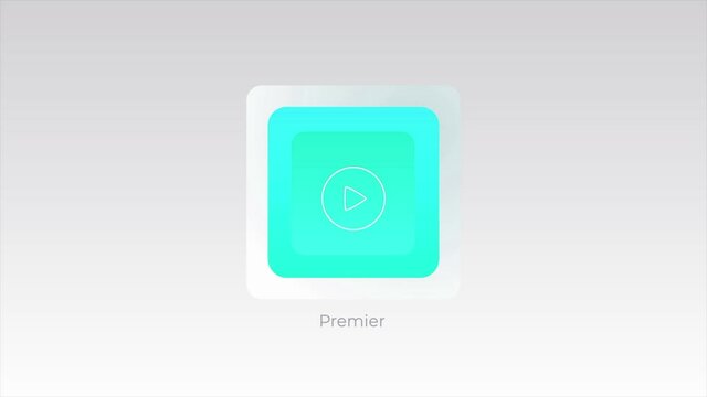 Abstract square shaped icon appear on a screen with a play triangular sign on it. Motion. Demonstration of a video clip.