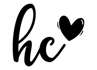 hc, ch, Monogram with Heart Decor, monogram wedding logo. Love icon, couples Initials, lower case, Initials Sticker for Car Laptop Tumbler, home decor