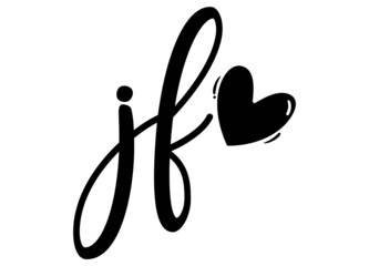 jf, fj, Monogram with Heart Decor, monogram wedding logo. Love icon, couples Initials, lower case, Initials Sticker for Car Laptop Tumbler, home decor