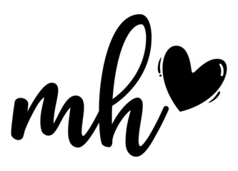Fototapeta premium mh, hm, Monogram with Heart Decor, monogram wedding logo. Love icon, couples Initials, lower case, Initials Sticker for Car Laptop Tumbler, home decor