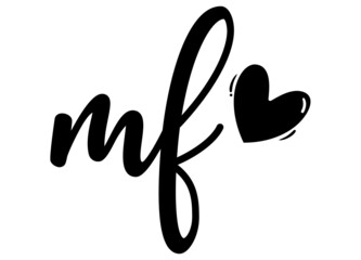 mf, fm, Monogram with Heart Decor, monogram wedding logo. Love icon, couples Initials, lower case, Initials Sticker for Car Laptop Tumbler, home decor