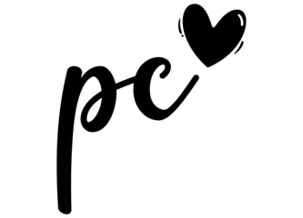 pc, cp, Monogram with Heart Decor, monogram wedding logo. Love icon, couples Initials, lower case, Initials Sticker for Car Laptop Tumbler, home decor