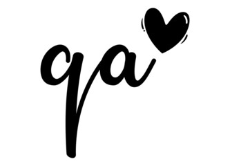 qa, aq, Monogram with Heart Decor, monogram wedding logo. Love icon, couples Initials, lower case, Initials Sticker for Car Laptop Tumbler, home decor