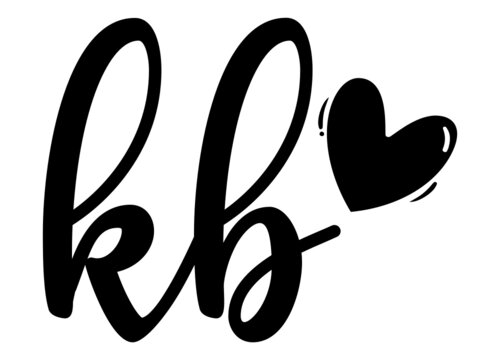 kb, bk, Monogram with Heart Decor, monogram wedding logo. Love icon, couples Initials, lower case, Initials Sticker for Car Laptop Tumbler, home decor