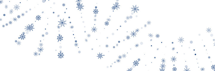 Blue delicate openwork snowflakes scatter on a white background. Festive background, postcard design, wallpaper