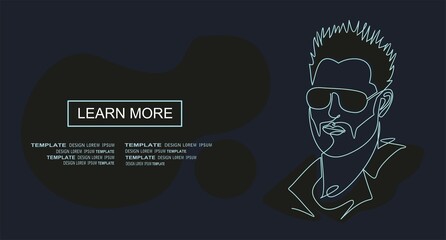 Portrait of young fashionable man. Continuous one line drawing of man portrait. Hairstyle. Fashionable men's style