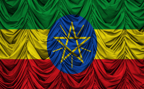Flag of Ethiopia on wavy drape. 3D illustration