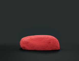 Red color rocks on a dark background for product displays with copy space, 3d Rendering