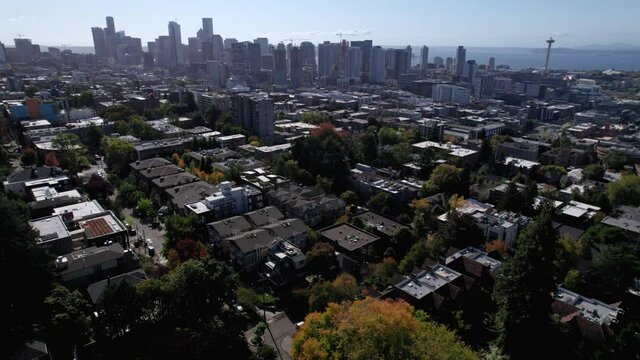 Seattle Residential Neighborhoods Aerial View of Downtown Skyline Skyscraper Buildings