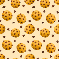 Fototapeta na wymiar Round biscuits with chocolate chips. Seamless pattern for design of packaging, clothes