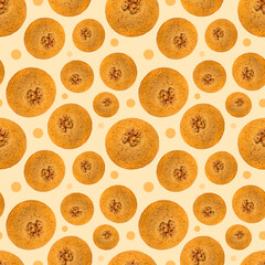 Fototapeta na wymiar Delicious cookies with walnuts. Seamless pattern for packaging design, clothing textile or printing paper packaging