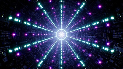 Obraz premium Purple and Green Colored Multiple Neon Light in the Sci Fi Passage 3D Rendering