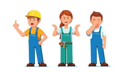 Engineer and builder workers in hard hat arguing