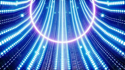 Fototapeta premium Neon Pink Circle Light in the Blue Technology Tunnel 3D Rendering