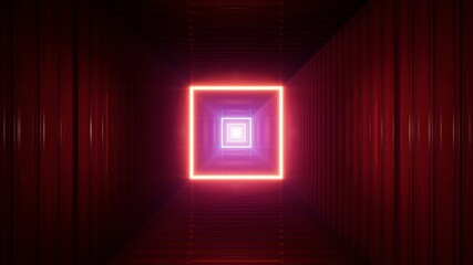 Glowing Square Light in the Red Container Box Tunnel 3D Rendering