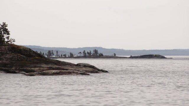 landscape with rocky islands on the lake