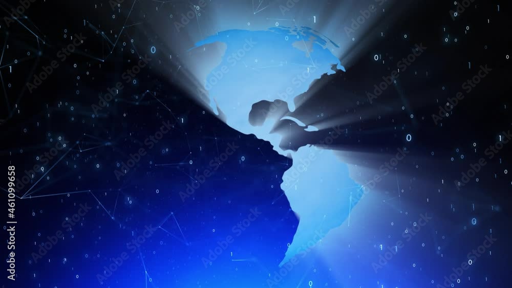 Poster shining digital 3d earth globe in computer cyberspace background