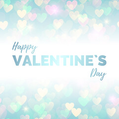 Pastel valentines day banner with bokeh hearts