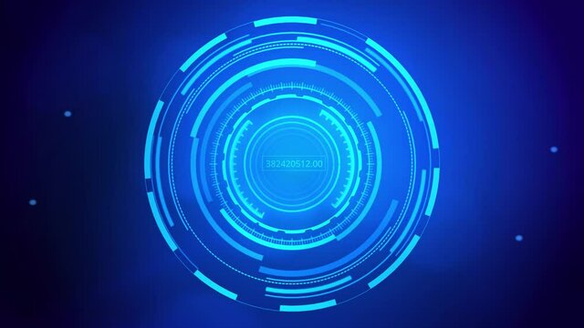 Hologram HUD circle interfaces Hi-tech futuristic display Loop Background. Cyber GUI element for digital technology. Hi-tech futuristic display, transition, loading, target, intro.