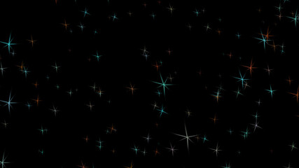 Abstract fireflies flutter slowly in the night sky and are a joy to see. Close-up. 3D. 4K. Isolated black background.