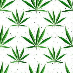 Cannabis leaves on a white background. Seamless pattern for design of clothes, printing on wrapping...