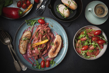 Spaghetti - decorates pasta with fresh vegetables