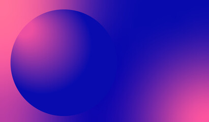 Gradient circle sphere on blue and pink background. Blurred holographic abstract soft vibrant background.