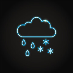 Neon cloud with rainfall and snow icon in line style