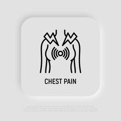 Chest pain thin line icon. Heart attack, bronchitis or asthma. Modern vector illustration.