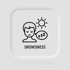 Drowsiness thin line icon. Abnormal sleepiness during the day. Illness symptom. Modern vector illustration.