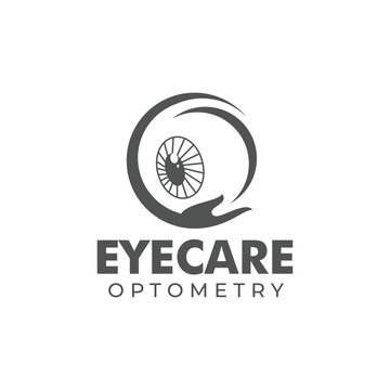 eyecare optometry logo, creative vector hand hug eyeball
