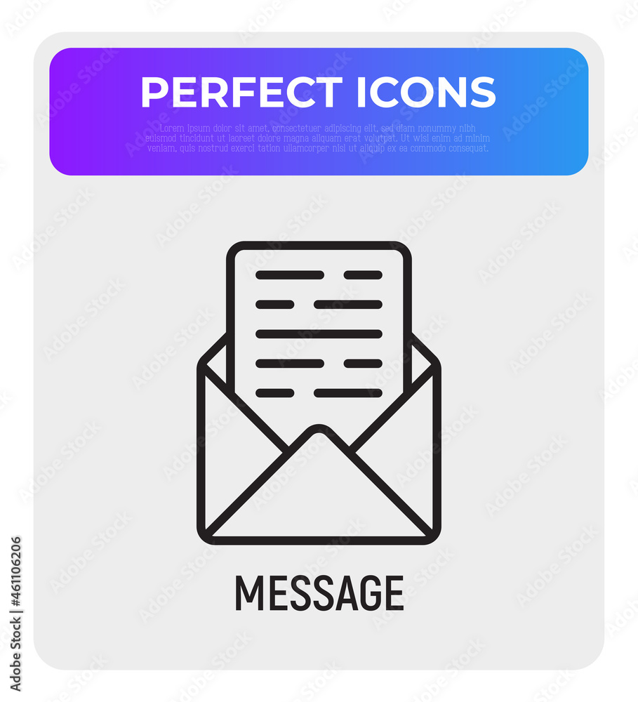 Poster open envelope with message thin line icon. modern vector illustration.