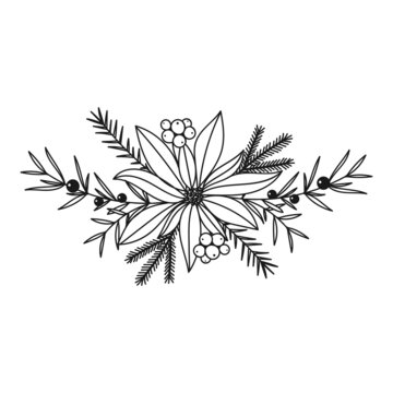 Hand Drawn Winter Christmas Floral Bouquet
