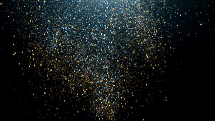 Abstract color particles on black background, close-up.
