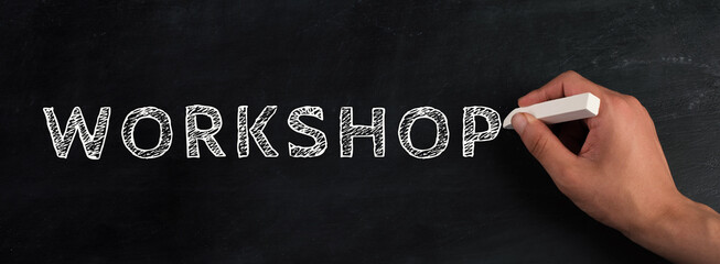 The word workshop is written on a chalkboard