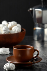Obraz na płótnie Canvas Cup of coffee with whipped protein cake