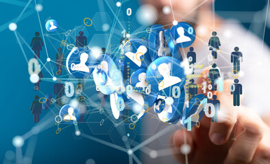 Businessman using data network with his fingers