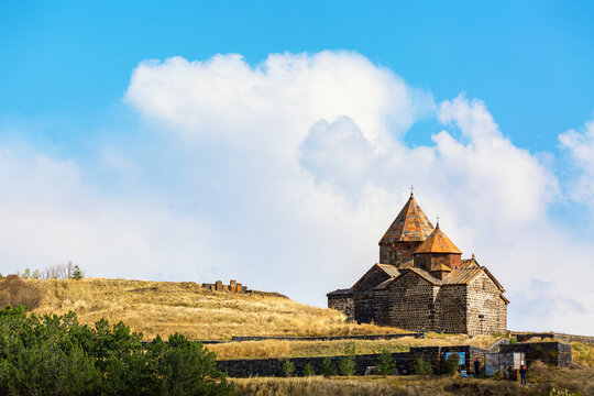 Ancient Sevanavank monastery on Lake Sevan in Armenia