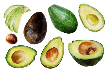 set of avocado isolated