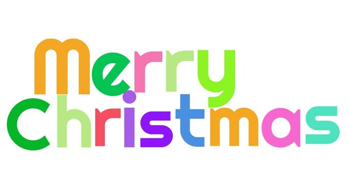 Animation of colourful merry christmas text on white background