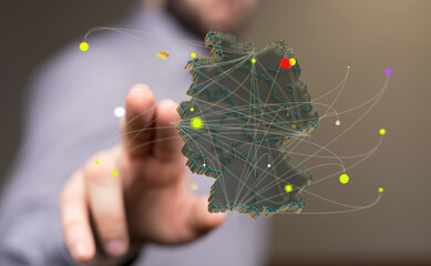 Germany map with national flag.