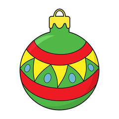 Christmas ball toy. Cute cartoon christmas ball isolated on white background. Winter symbol. Christmas or New Year design element for decoration, poster, education card, banner. Vector in flat style.