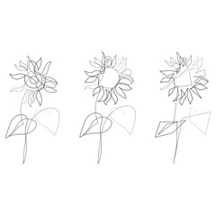 One line sunflower set. Sunflower icon collection. Vector illustration.