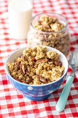 Sweet granola cereals in bowl.