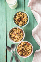 Sweet granola cereals in bowl.