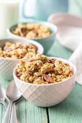 Sweet granola cereals in bowl.